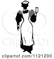 Poster, Art Print Of Retro Vintage Black And White Maid Holding Something Up