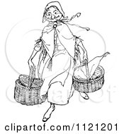 Poster, Art Print Of Retro Vintage Black And White Old Lady Carying Baskets