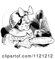Poster, Art Print Of Retro Vintage Black And White Old Woman With A Plate And Spoon