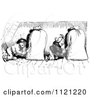 Poster, Art Print Of Retro Vintage Black And White Mischievous Boys Cutting Open Bags