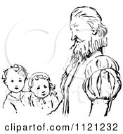 Clipart Of A Retro Vintage Black And White Father And His Children Royalty Free Vector Illustration