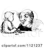 Clipart Of A Retro Vintage Black And White Father And Baby Royalty Free Vector Illustration
