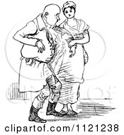 Clipart Of A Retro Vintage Black And White Woman Helping An Injured Senior Man Royalty Free Vector Illustration