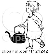 Poster, Art Print Of Retro Vintage Black And White Girl Carrying A Kettle