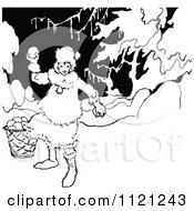 Clipart Of A Retro Vintage Black And White Girl Throwing Snowballs Royalty Free Vector Illustration