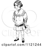 Clipart Of A Retro Vintage Black And White Girl Holding A Drawing Behind Her Back Royalty Free Vector Illustration by Prawny Vintage