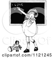 Poster, Art Print Of Retro Vintage Black And White Girl Writing I Love You On A Chalk Board