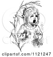 Clipart Of A Retro Vintage Black And White Lost Baby Crying Royalty Free Vector Illustration
