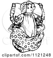 Clipart Of A Retro Vintage Black And White Baby Girl Resting On A Pillow Royalty Free Vector Illustration by Prawny Vintage