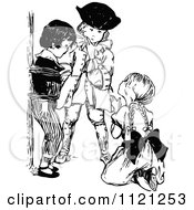 Retro Vintage Black And White Boys And Girl Playing Pirate Games