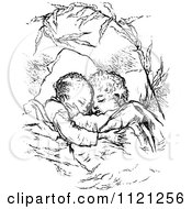 Poster, Art Print Of Retro Vintage Black And White Children Sleeping And Hugging