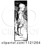 Clipart Of A Retro Vintage Black And White Boy Standing Royalty Free Vector Illustration