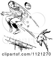 Clipart Of A Retro Vintage Black And White Goat Attacking A Boy Royalty Free Vector Illustration by Prawny Vintage