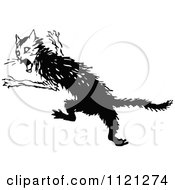 Clipart Of A Retro Vintage Black And White Scared Cat Royalty Free Vector Illustration