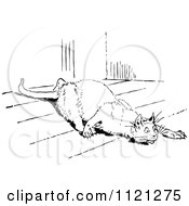 Clipart Of A Retro Vintage Black And White Stalking Cat Royalty Free Vector Illustration