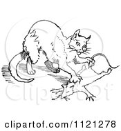 Poster, Art Print Of Retro Vintage Black And White Cat Hunting A Rat 2