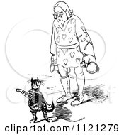 Clipart Of A Retro Vintage Black And White Man Watching A Pointing Cat Royalty Free Vector Illustration
