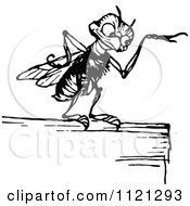 Clipart Of A Retro Vintage Black And White Gnat Pointing Royalty Free Vector Illustration