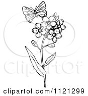 Clipart Of A Retro Vintage Black And White Butterfly And Flowers Royalty Free Vector Illustration by Prawny Vintage