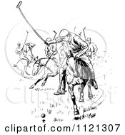 Clipart Of Retro Vintage Black And White Men Playing Polo Royalty Free Vector Illustration