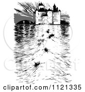 Poster, Art Print Of Retro Vintage Black And White Castle And Boats On The River