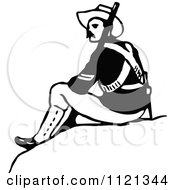 Clipart Of A Retro Vintage Black And White Army Soldier With A Rifle 2 Royalty Free Vector Illustration