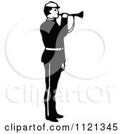 Clipart Of A Retro Vintage Black And White Army Soldier Blowing A Horn Royalty Free Vector Illustration by Prawny Vintage