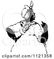 Clipart Of A Retro Vintage Black And White Talking Black Woman Royalty Free Vector Illustration