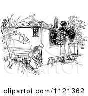 Clipart Of A Retro Vintage Black And White Woman Talking To Another Through A Cottage Window Royalty Free Vector Illustration by Prawny Vintage