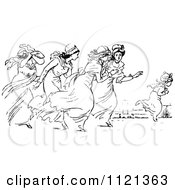 Clipart Of Retro Vintage Black And White Women Running Royalty Free Vector Illustration
