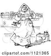 Retro Vintage Black And White Servant Woman Carrying Ingredient Jars