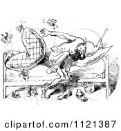Clipart Of Retro Vintage Black And White Bed Bugs Attacking A Man 3 Royalty Free Vector Illustration by Prawny Vintage
