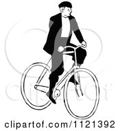 Poster, Art Print Of Retro Vintage Black And White Man Riding A Bicycle 1