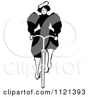 Poster, Art Print Of Retro Vintage Black And White Lady Riding A Bicycle 1
