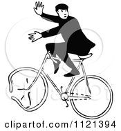 Poster, Art Print Of Retro Vintage Black And White Man On A Broken Bicycle
