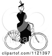 Poster, Art Print Of Retro Vintage Black And White Lady Riding A Bicycle 2