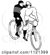 Poster, Art Print Of Retro Vintage Black And White Couple Riding A Tandem Bicycle