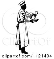 Clipart Of A Retro Vintage Black And White Male Chef Seasoning Food Royalty Free Vector Illustration