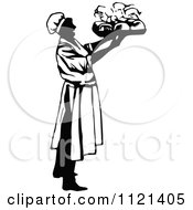 Poster, Art Print Of Retro Vintage Black And White Male Chef Carrying A Platter 1