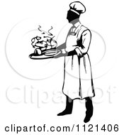 Poster, Art Print Of Retro Vintage Black And White Male Chef Carrying A Platter 2