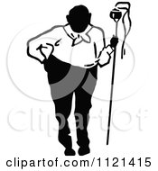 Clipart Of A Retro Vintage Black And White Campaigner 6 Royalty Free Vector Illustration