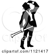 Clipart Of A Retro Vintage Black And White Campaigner 11 Royalty Free Vector Illustration