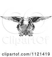 Poster, Art Print Of Retro Vintage Black And White Bald Eagle And American Shield