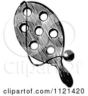 Clipart Of A Retro Vintage Black And White Paddle Ball Toy Royalty Free Vector Illustration