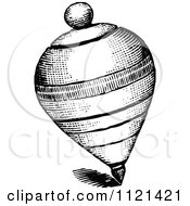 Clipart Of A Retro Vintage Black And White Spinning Top Toy Royalty Free Vector Illustration