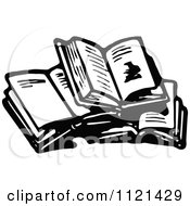 Clipart Of A Retro Vintage Black And White Stack Of Open Books Royalty Free Vector Illustration by Prawny Vintage