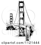 Clipart Of A Retro Vintage Black And White Golden Gate Bridge - Royalty Free Vector Illustration by Prawny Vintage #COLLC1121444-0178