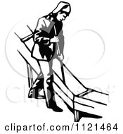 Clipart Of A Retro Vintage Black And White Klondiker Gold Rush Miner Man Royalty Free Vector Illustration