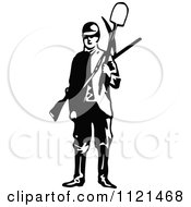 Clipart Of A Retro Vintage Black And White Klondiker Gold Rush Miner Man With Tools Royalty Free Vector Illustration