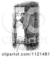 Poster, Art Print Of Retro Vintage Black And White Man At A Door